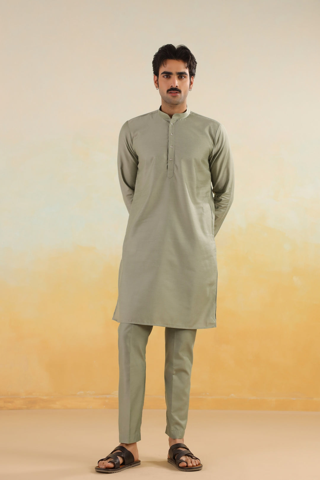 Abstract Green Jacket Kurta Set - JM46047-373A