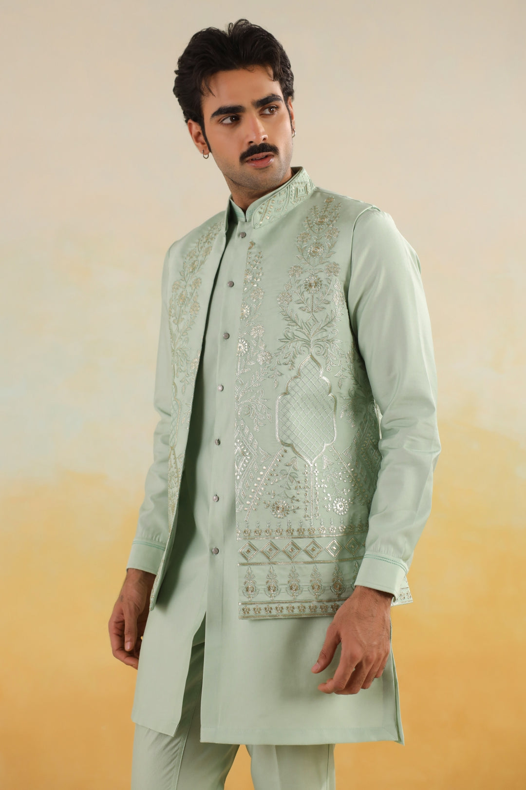 Embroidered Pista Jacket Kurta Set - JT43796-6