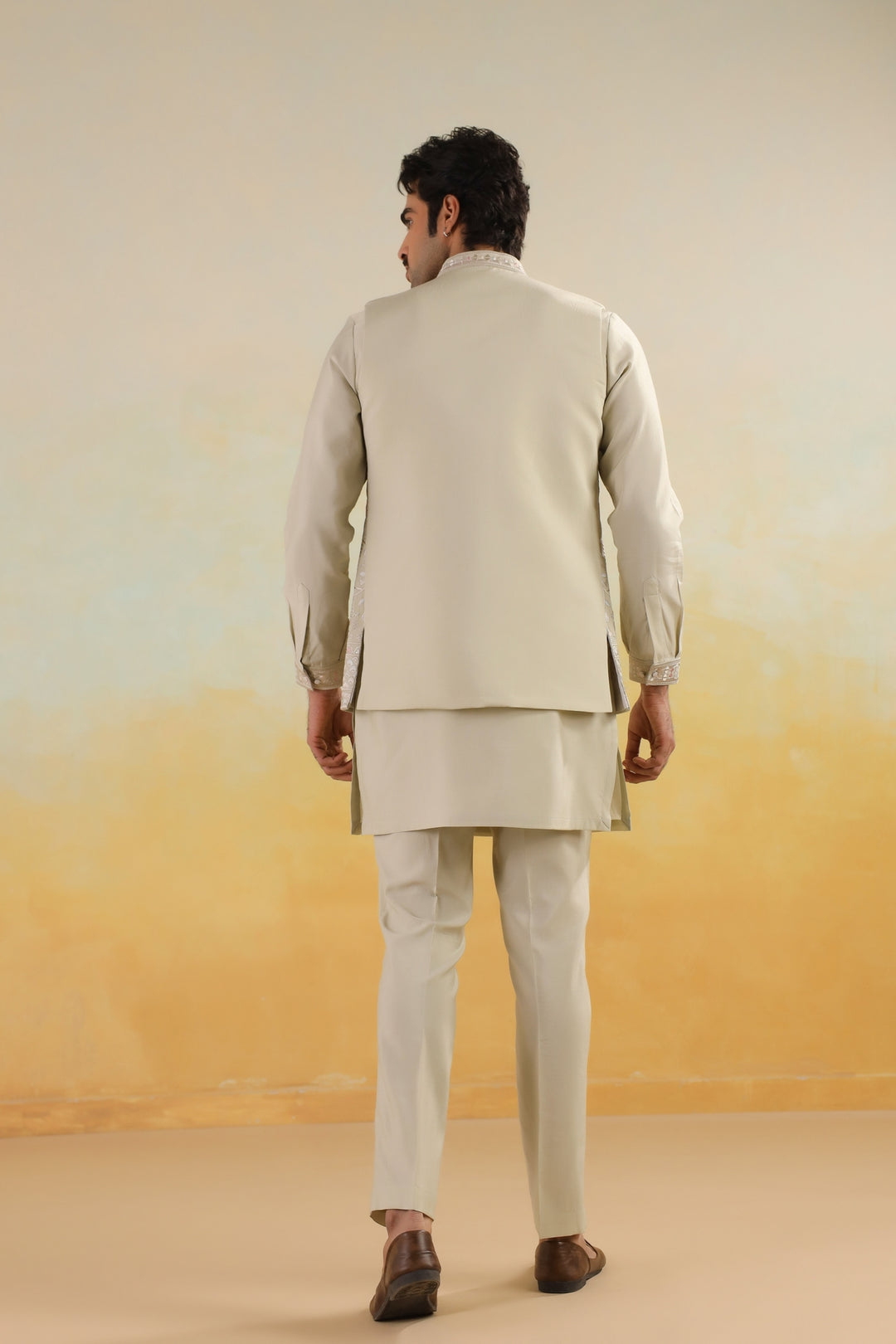 Embroidered Pista Jacket Kurta Set - JT45294-2136