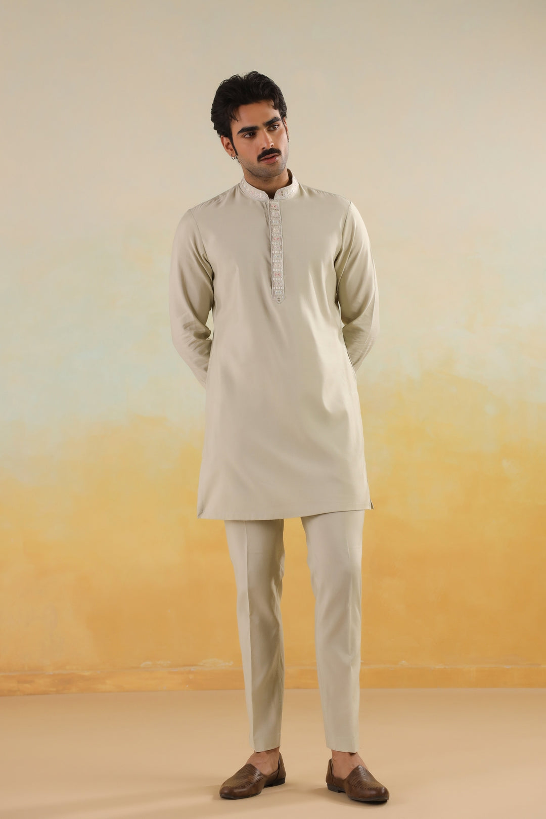 Embroidered Pista Jacket Kurta Set - JT45294-2136