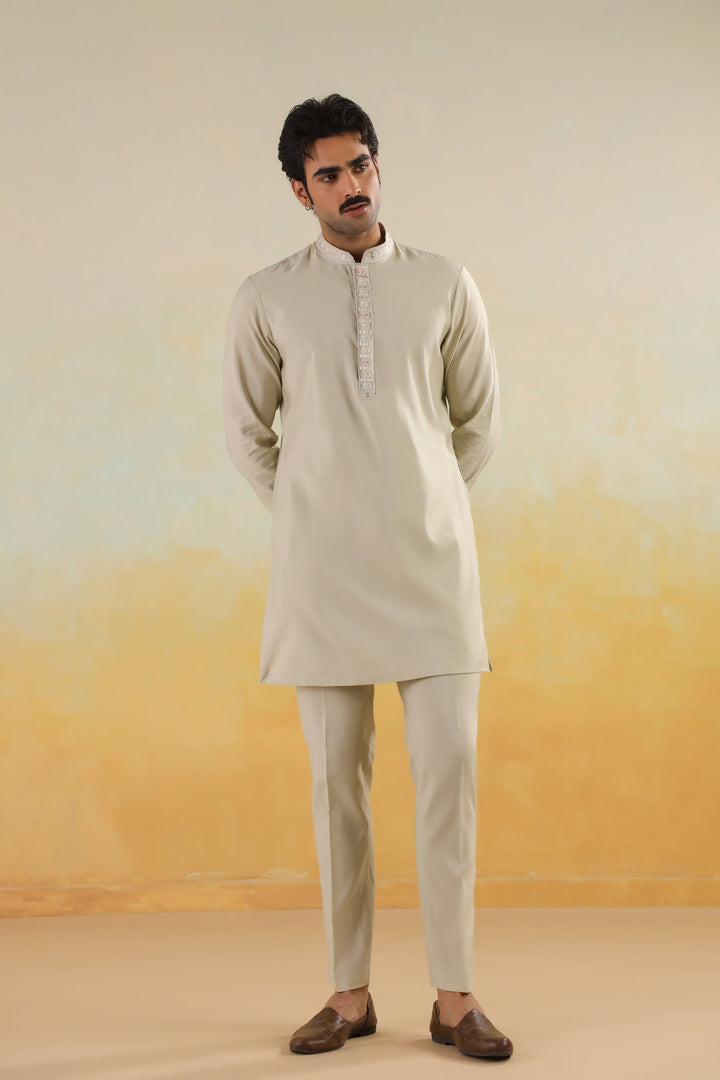 Embroidered Pista Jacket Kurta Set - JT45294-2136