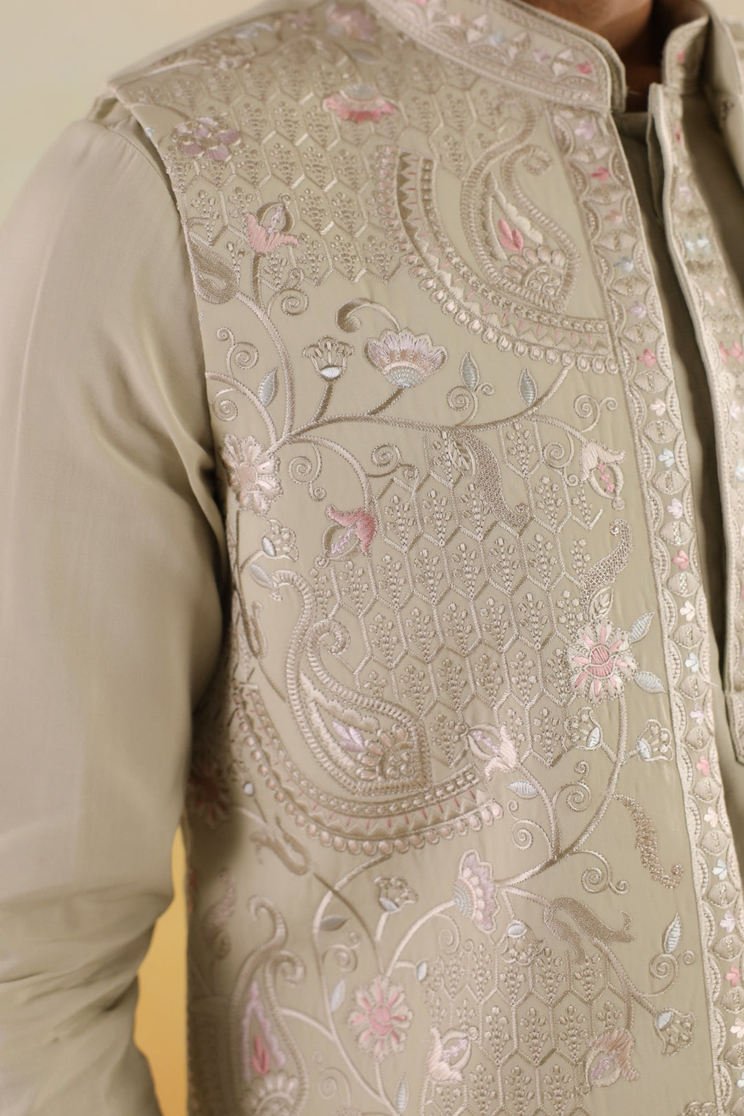 Embroidered Pista Jacket Kurta Set - JT45294-2136