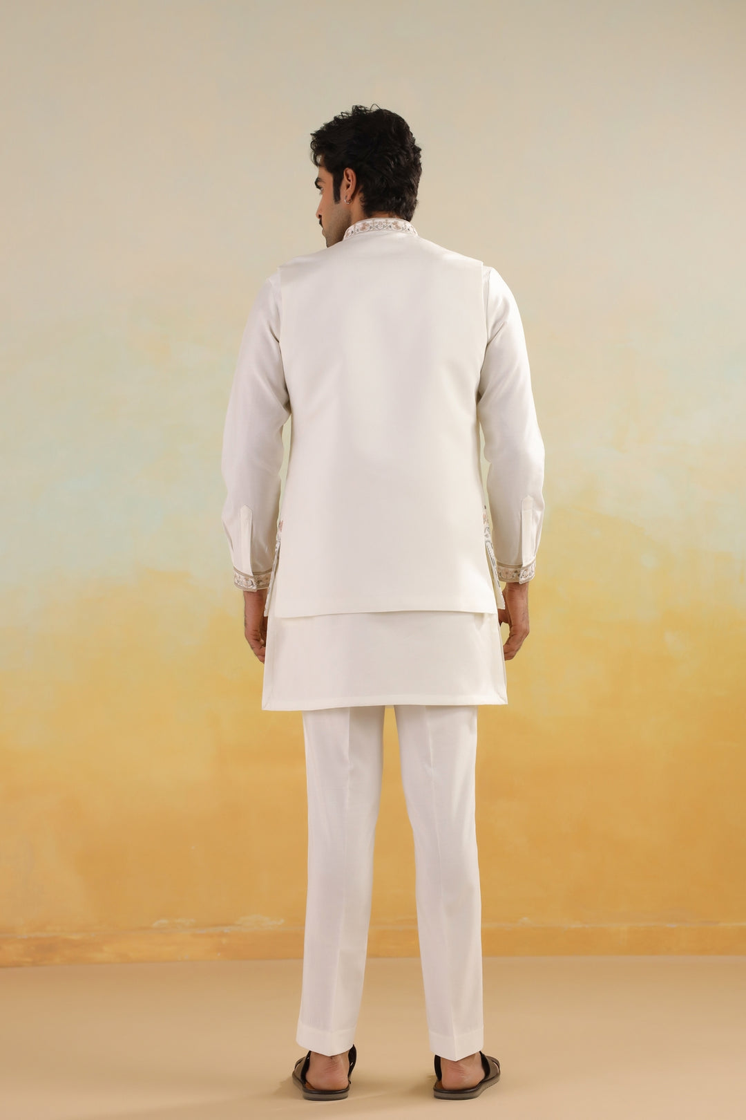 Embroidered Off White Jacket Kurta Set - JT45295-5220
