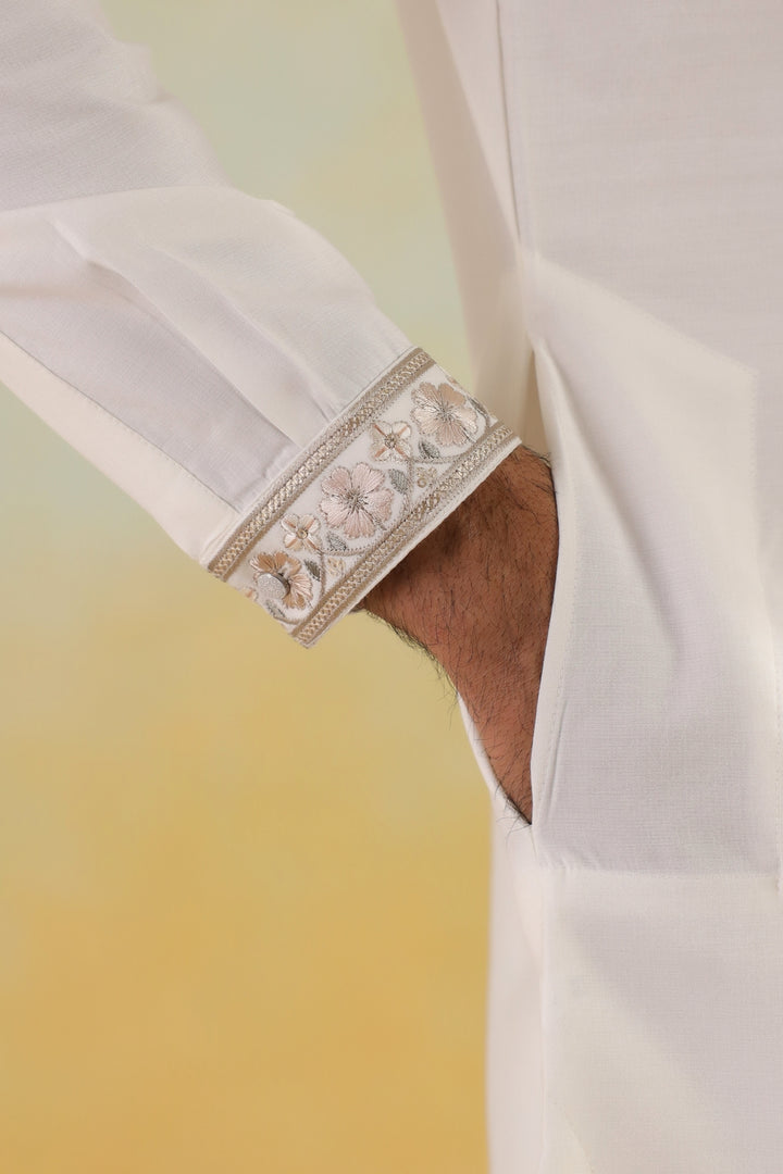 Embroidered Off White Jacket Kurta Set - JT45295-5220