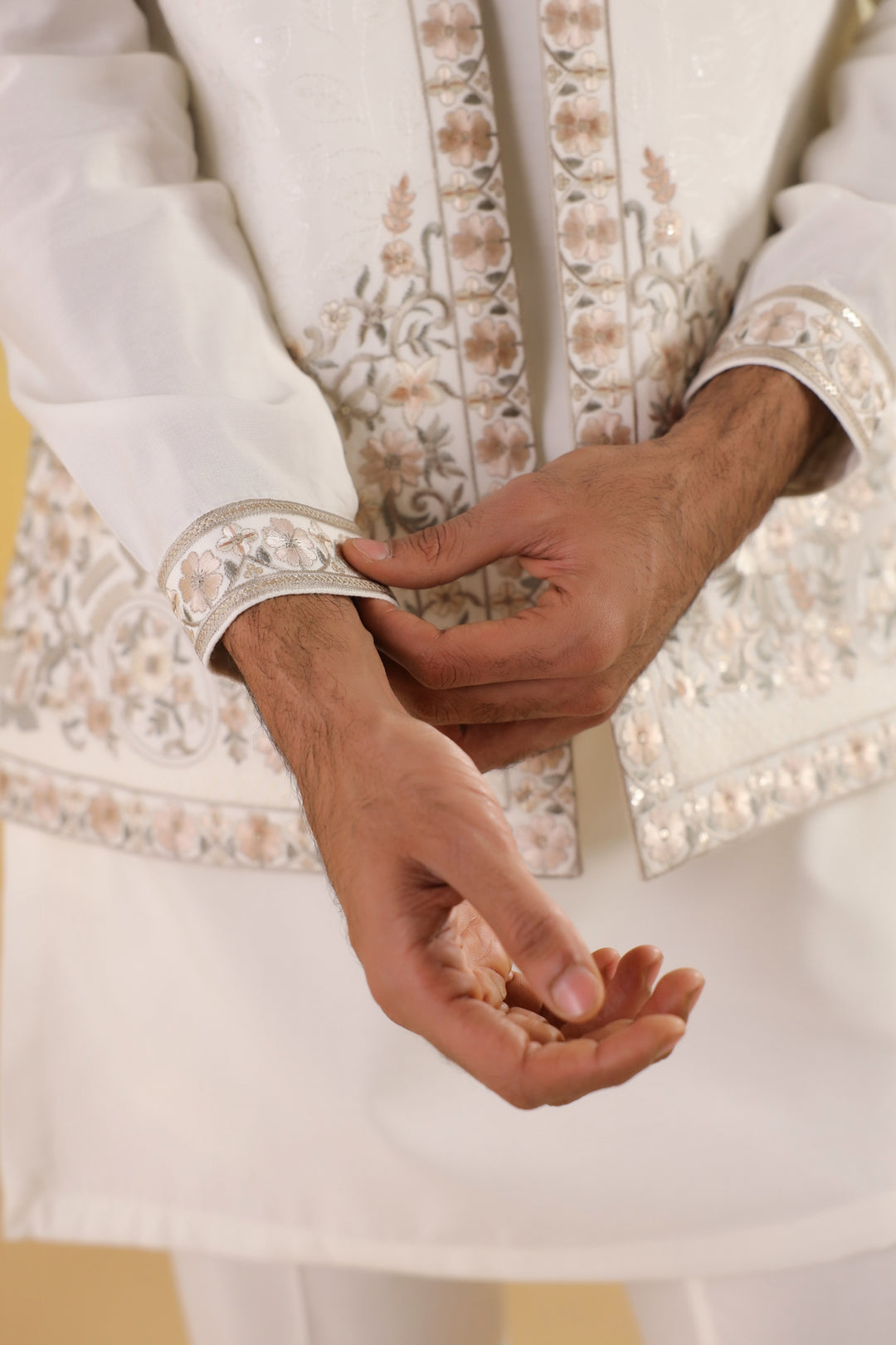 Embroidered Off White Jacket Kurta Set - JT45295-5220