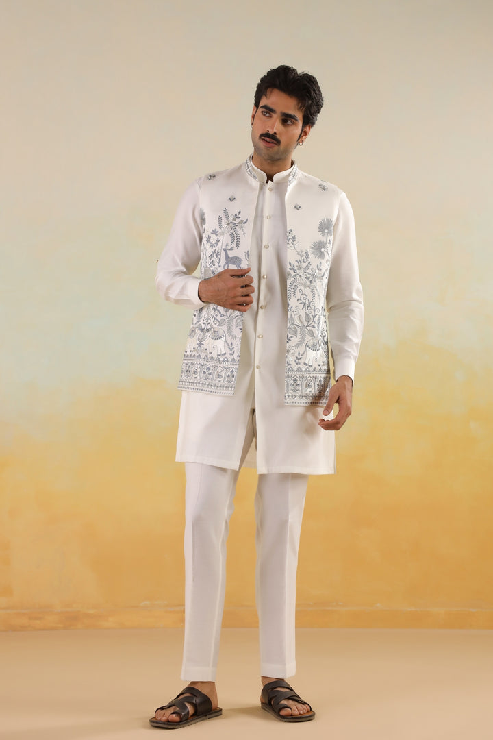 Floral Off White Jacket Kurta Set - JT45722-1