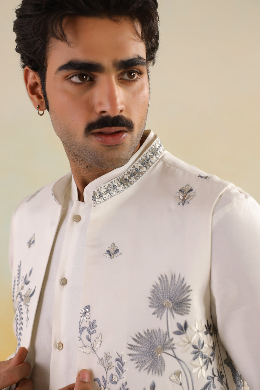 Floral Off White Jacket Kurta Set - JT45722-1