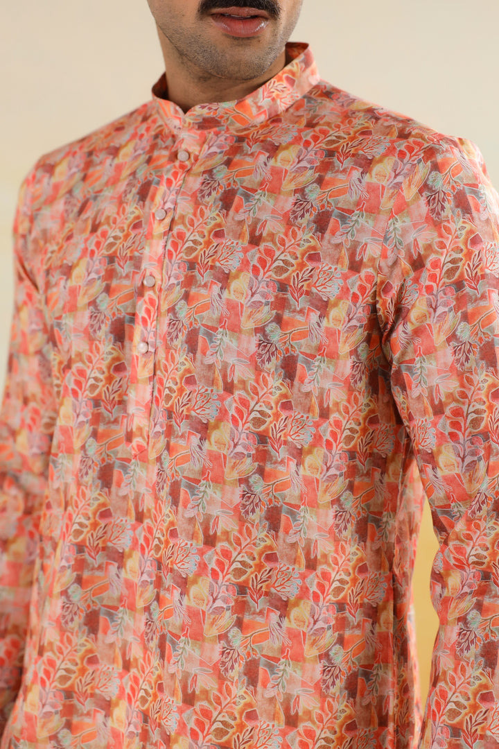 Leafs Orange Kurta Set - KM46758-1