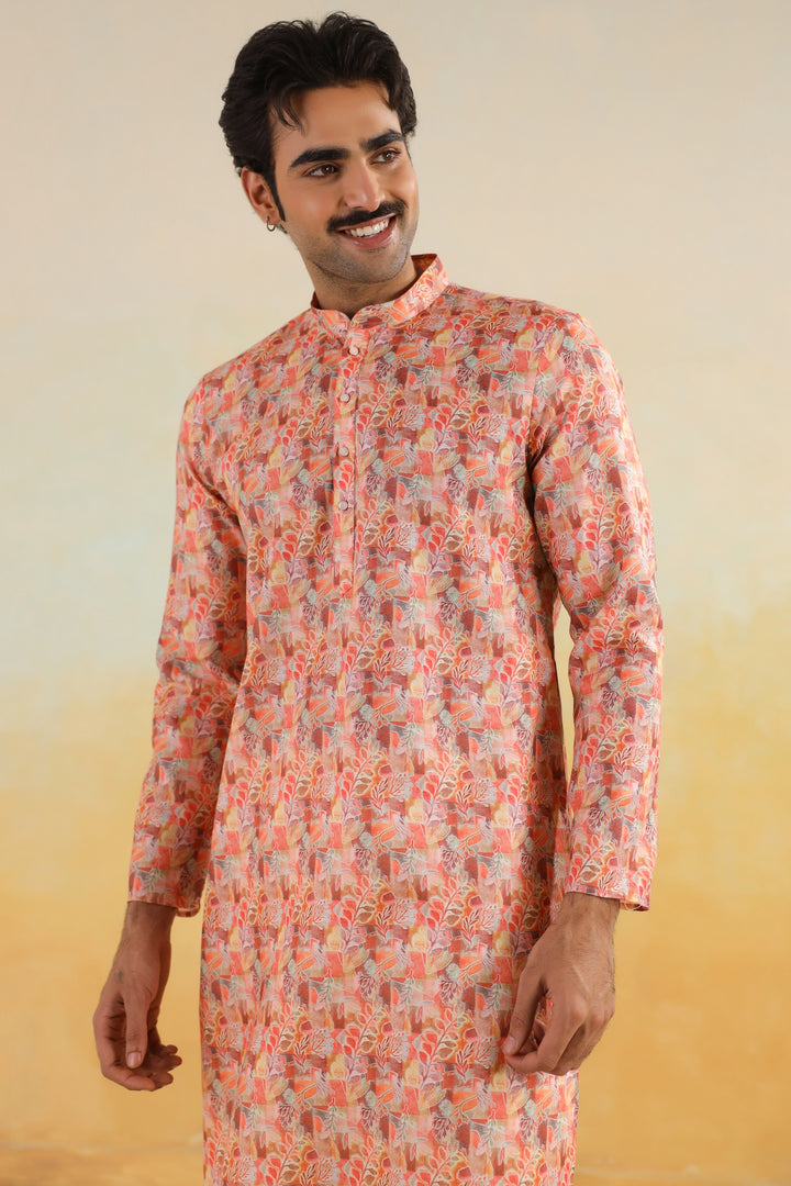 Leafs Orange Kurta Set - KM46758-1