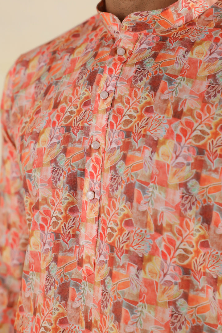 Leafs Orange Kurta Set - KM46758-1