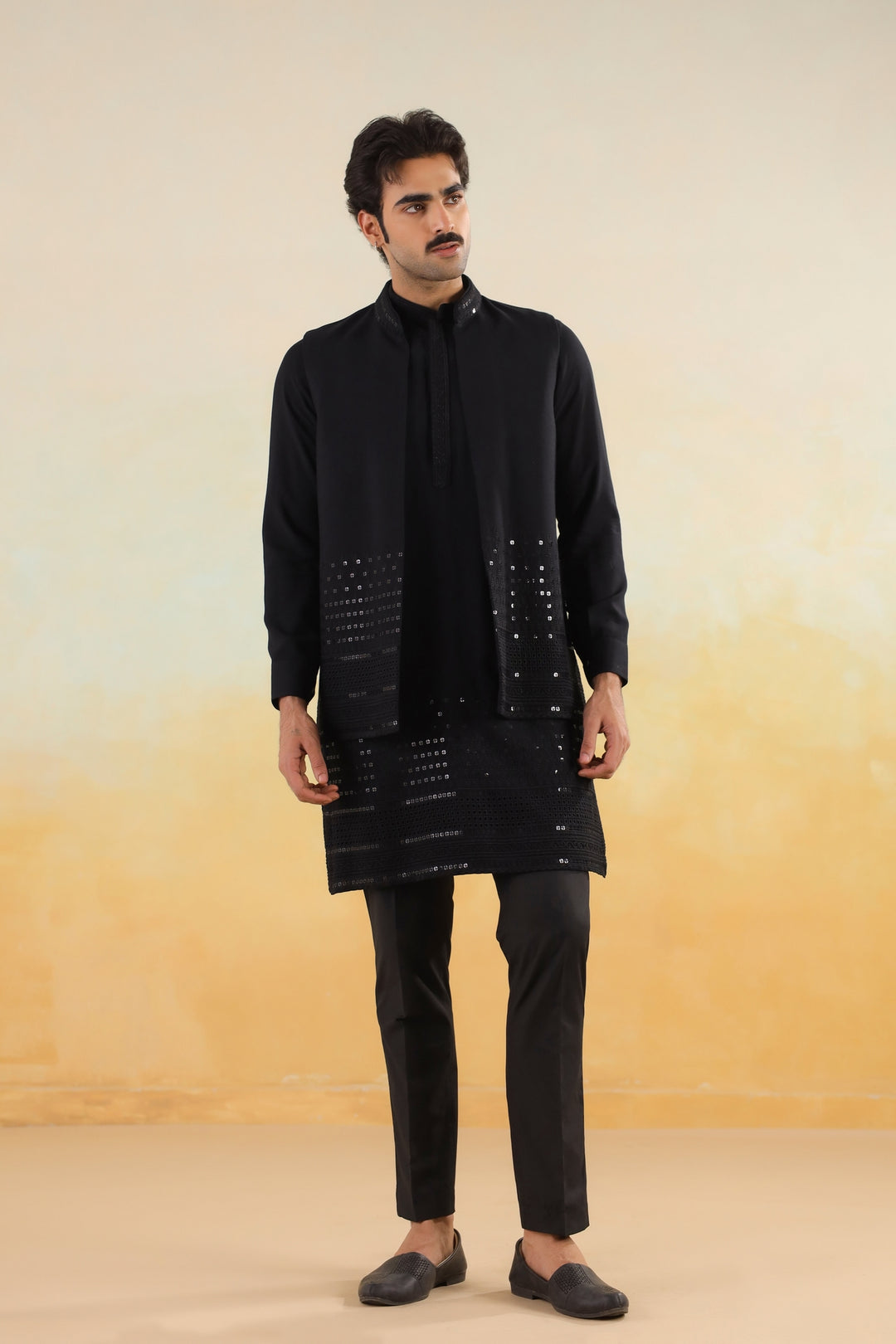 Sequence Black Jacket Kurta Set - JM46518-106