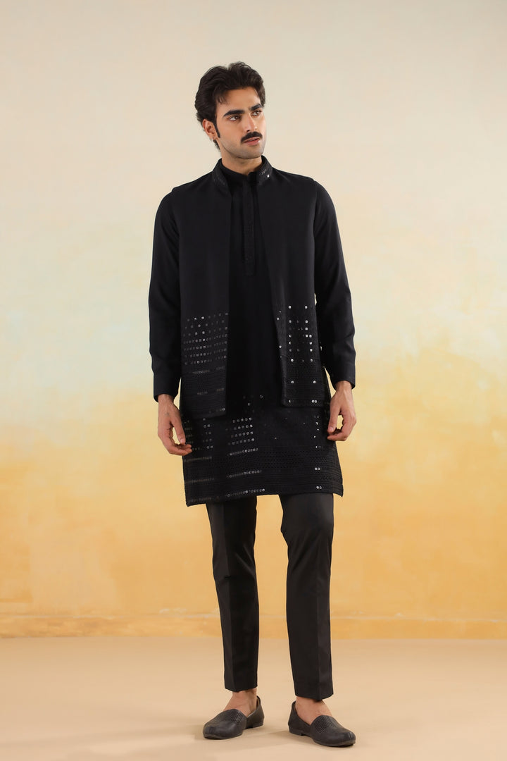 Sequence Black Jacket Kurta Set - JM46518-106