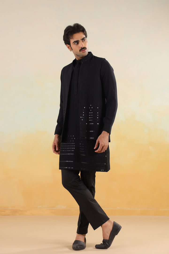 Sequence Black Jacket Kurta Set - JM46518-106