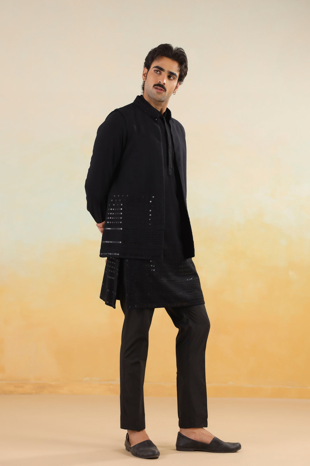 Sequence Black Jacket Kurta Set - JM46518-106