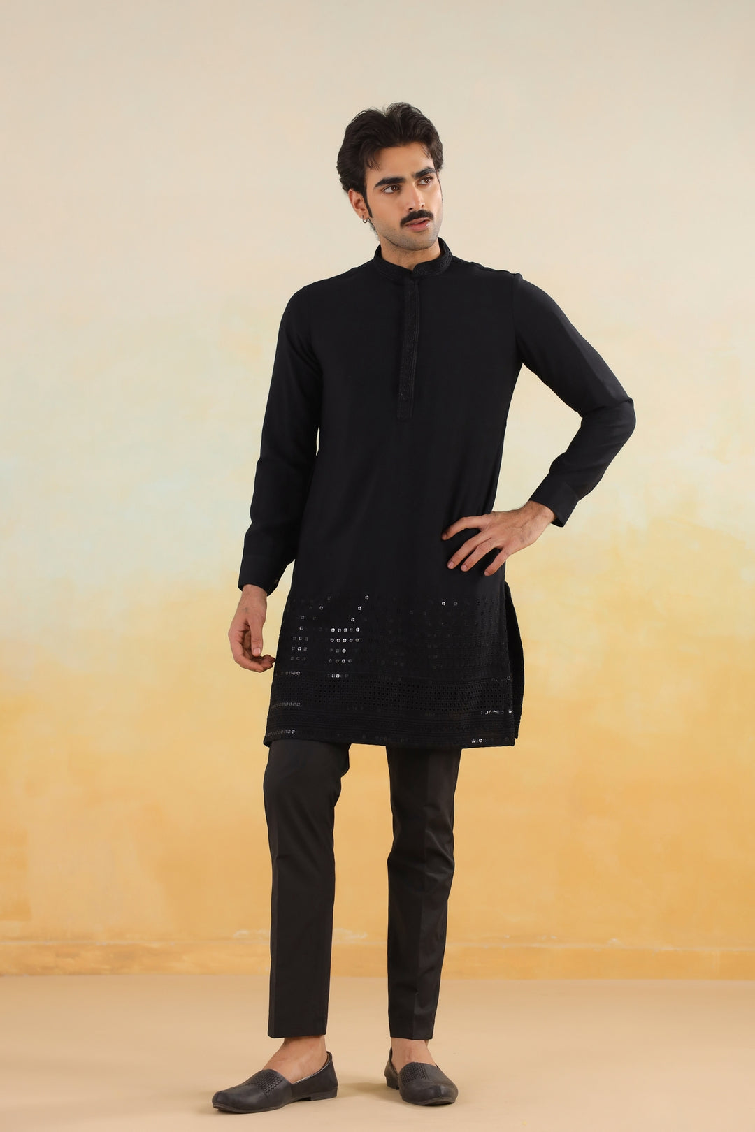 Sequence Black Jacket Kurta Set - JM46518-106