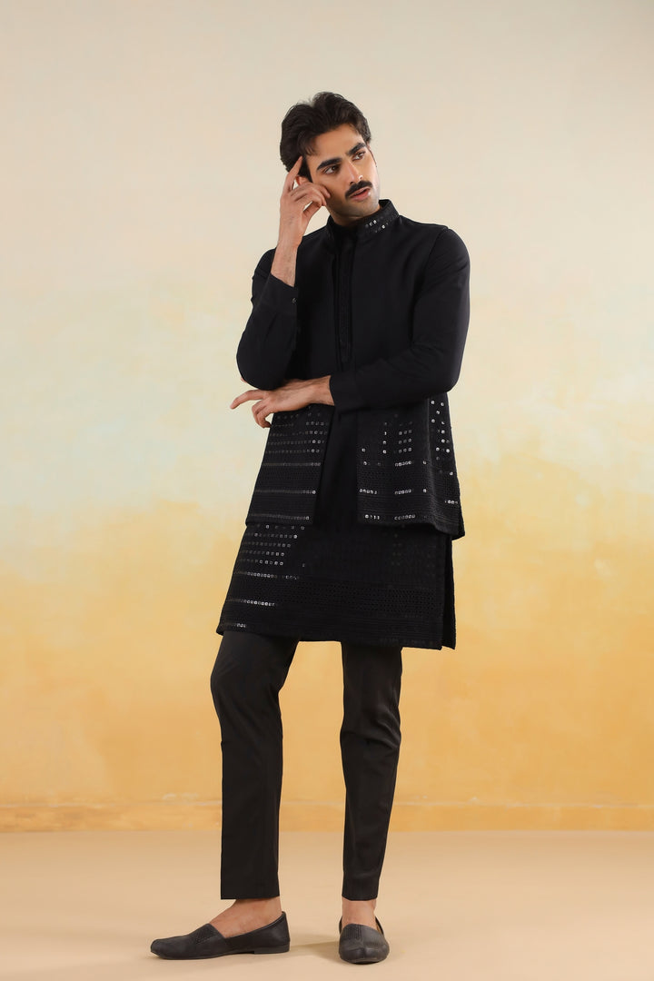 Sequence Black Jacket Kurta Set - JM46518-106