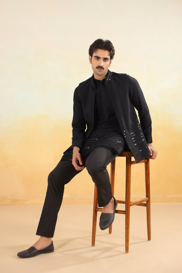 Sequence Black Jacket Kurta Set - JM46518-106