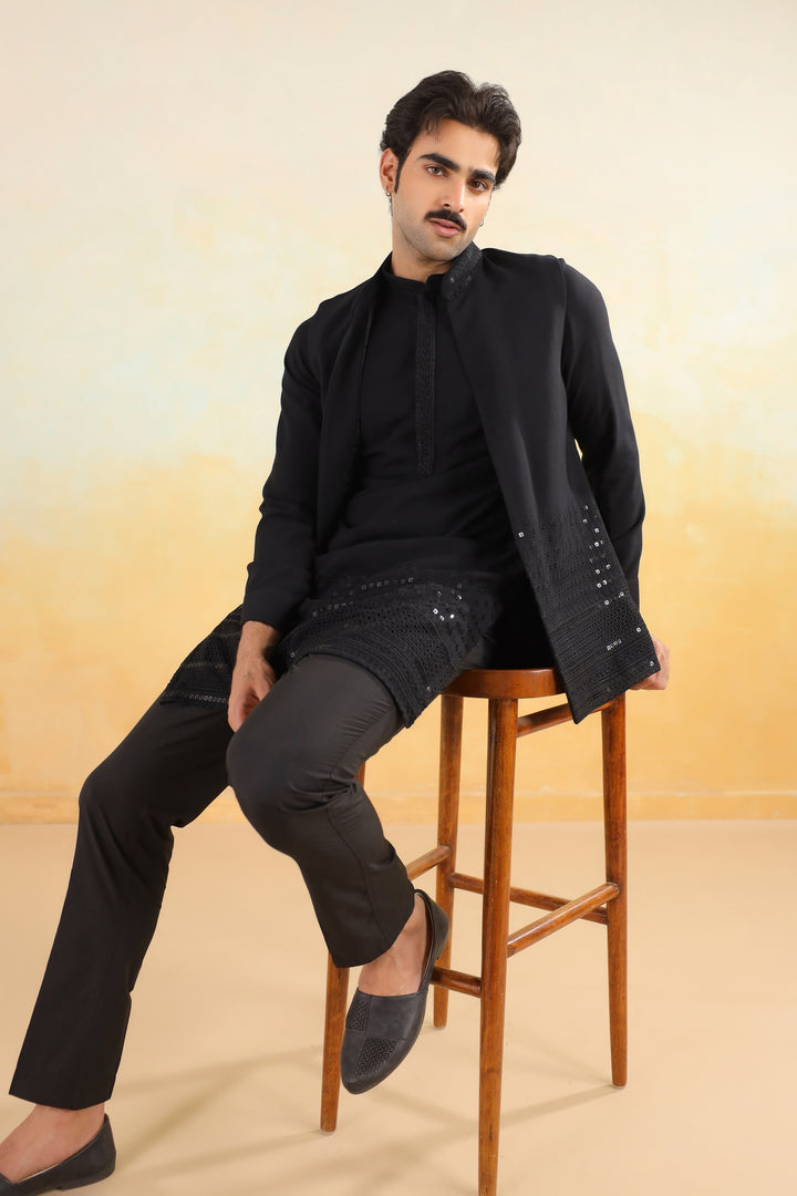 Sequence Black Jacket Kurta Set - JM46518-106