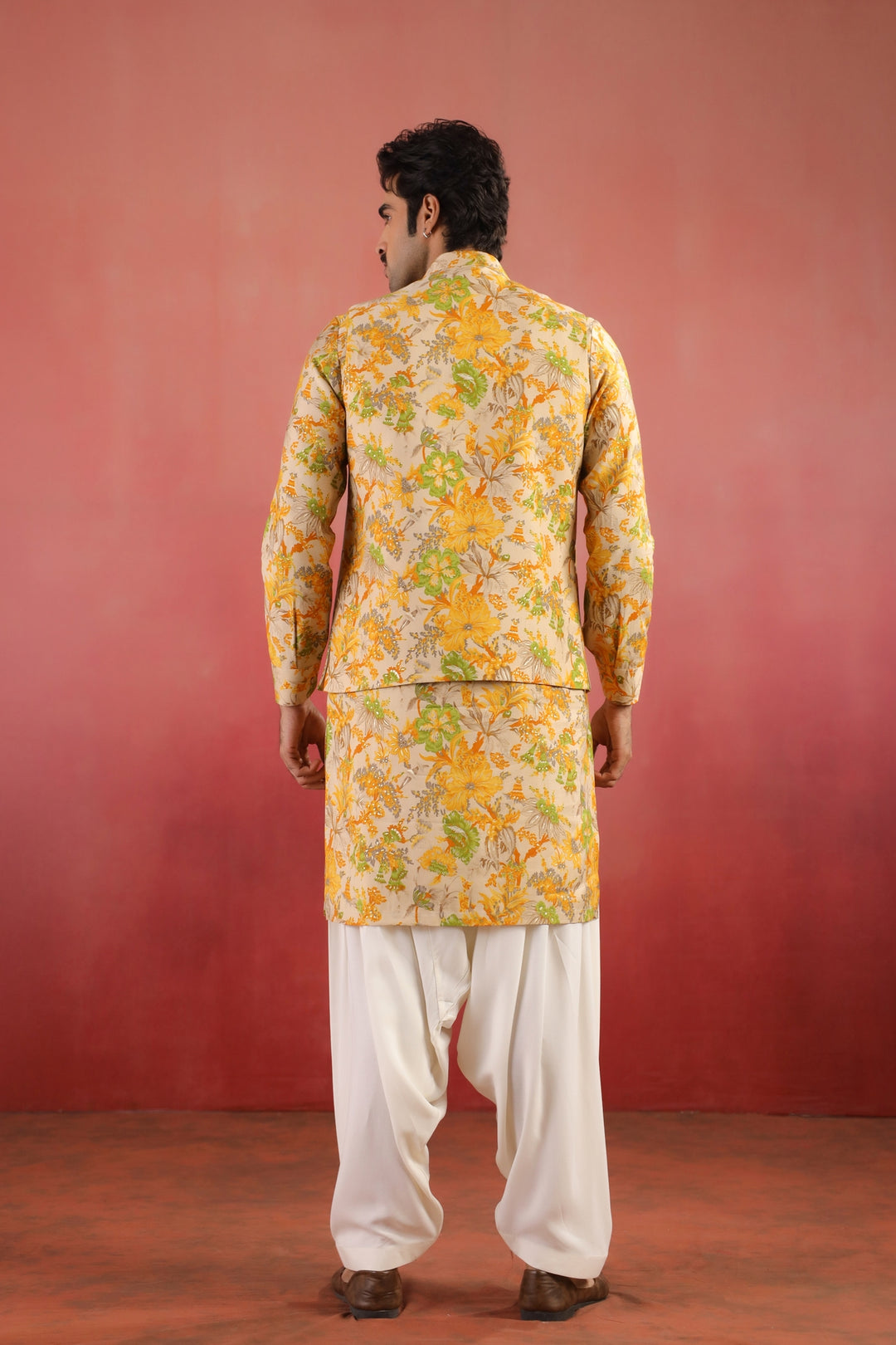 Floral Yellow Nehru Jacket - B46770-40/2