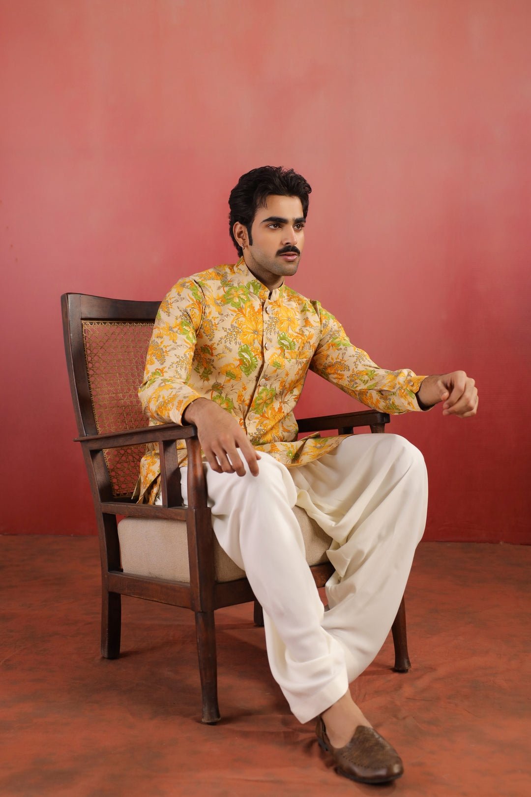 Floral Yellow Nehru Jacket - B46770-40/2