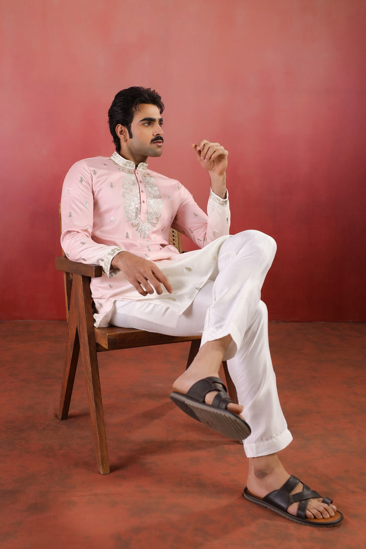 Embroidered Pink Kurta Set - KM45331-3