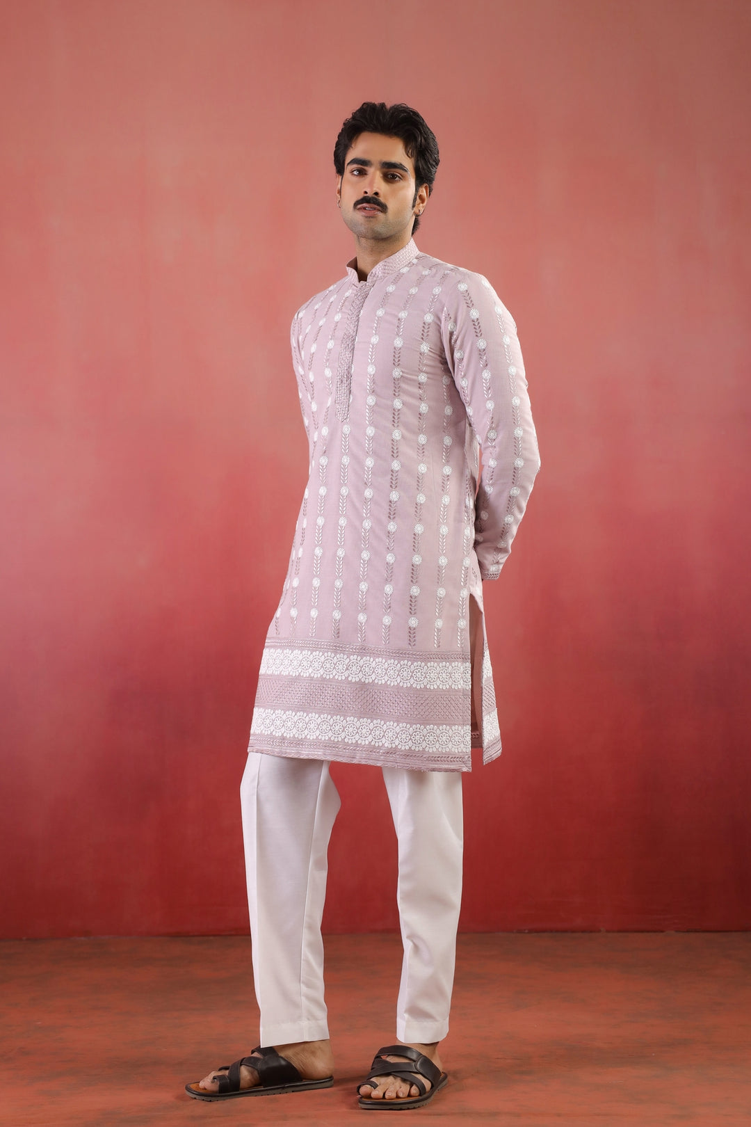 Embroidered Purple Kurta Set - KM46754-1