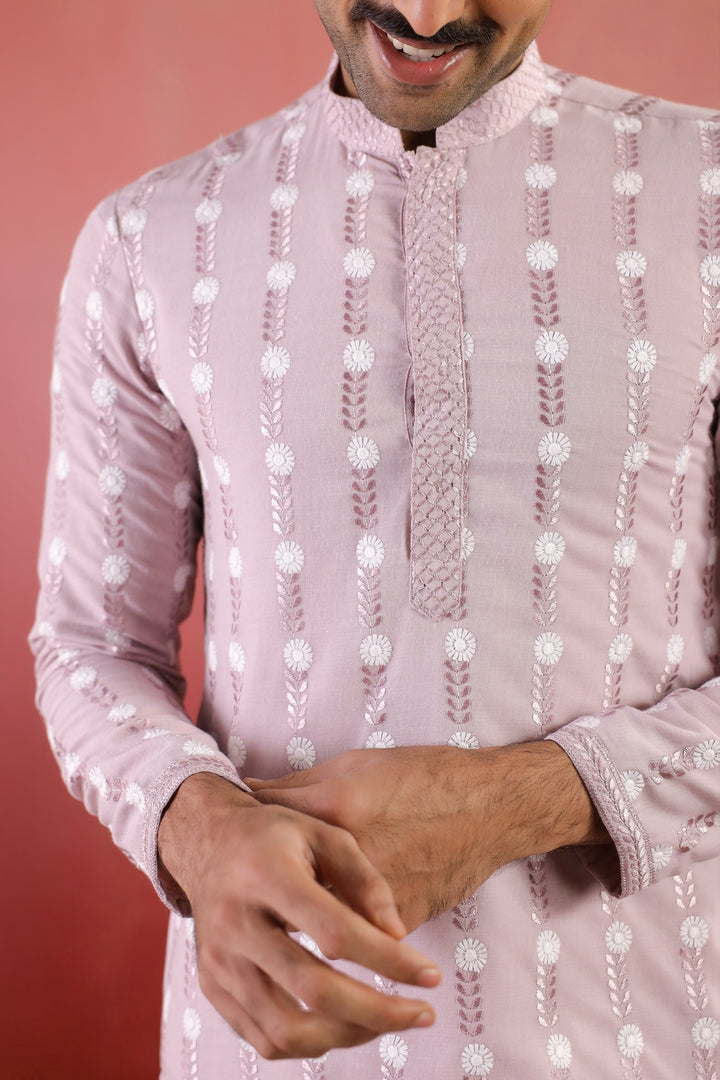 Embroidered Purple Kurta Set - KM46754-1