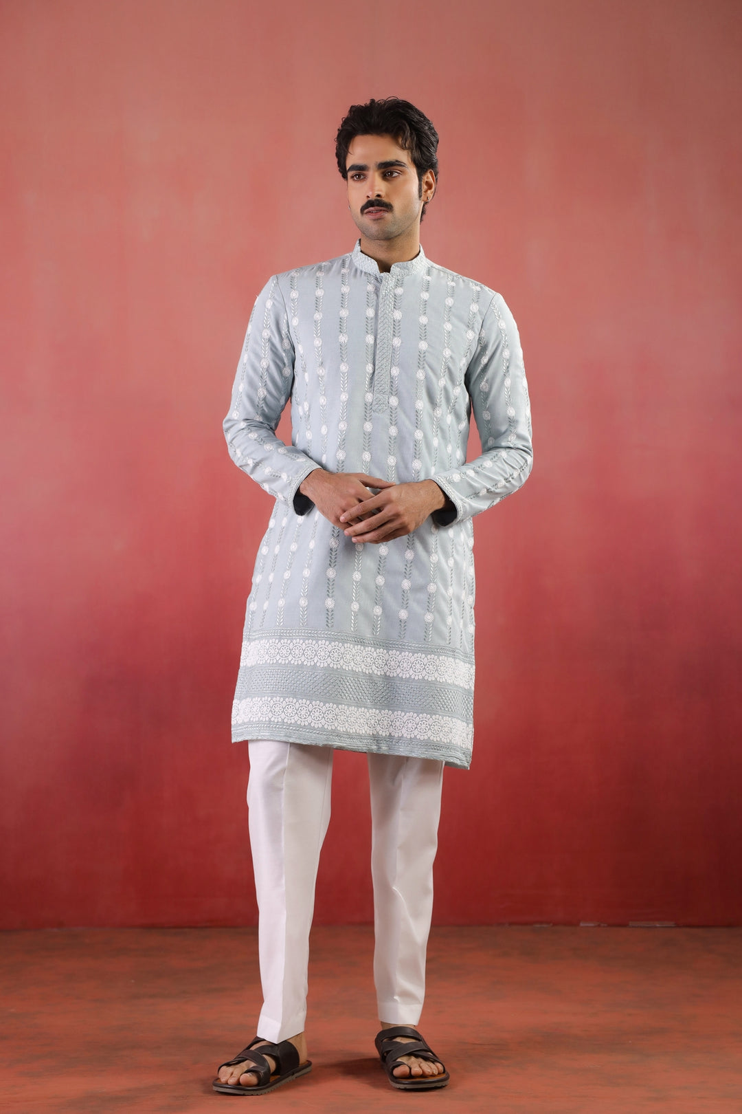 Embroidered S.blue  Kurta Set - KM46754-2