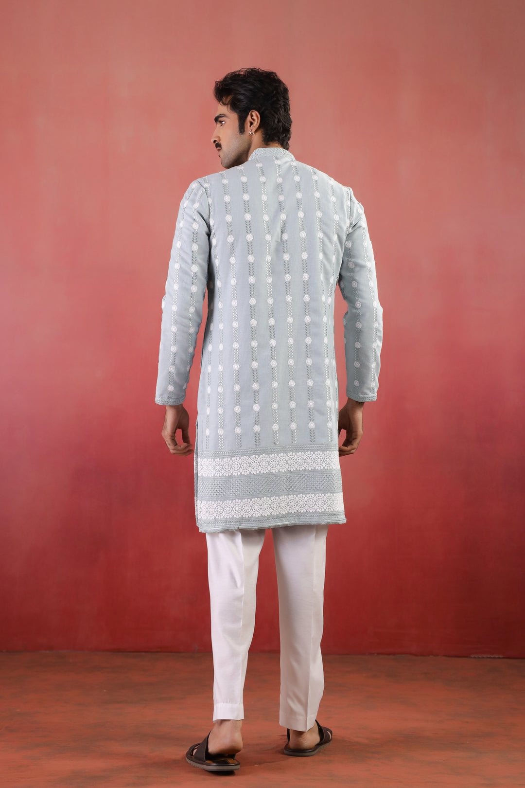 Embroidered S.blue  Kurta Set - KM46754-2