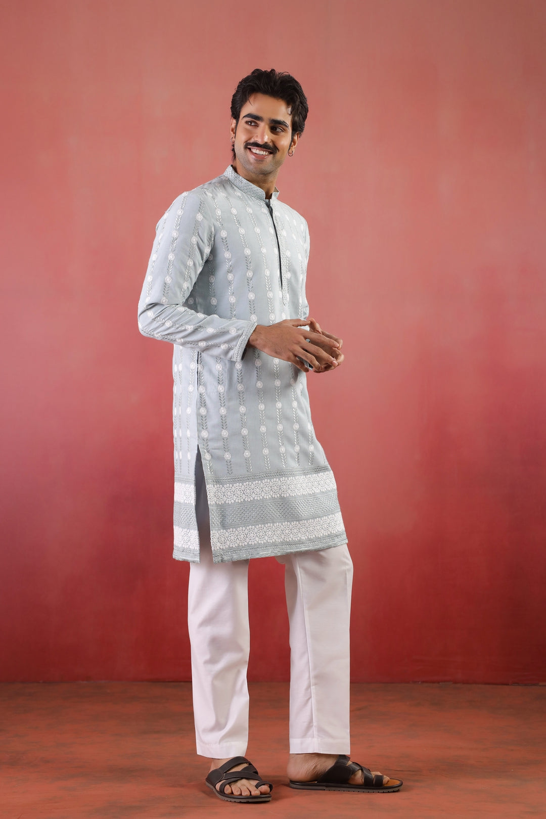 Embroidered S.blue  Kurta Set - KM46754-2