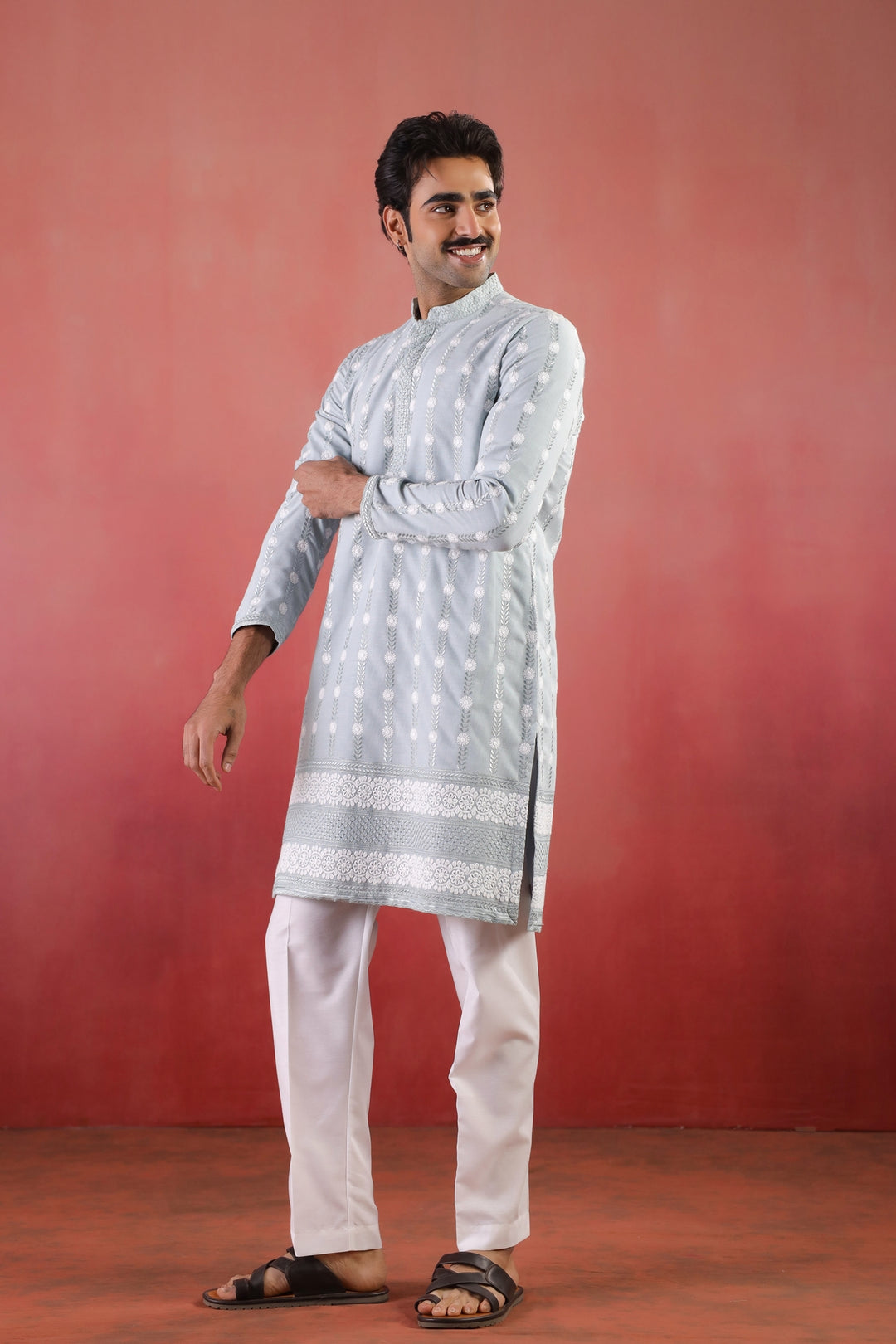 Embroidered S.blue  Kurta Set - KM46754-2