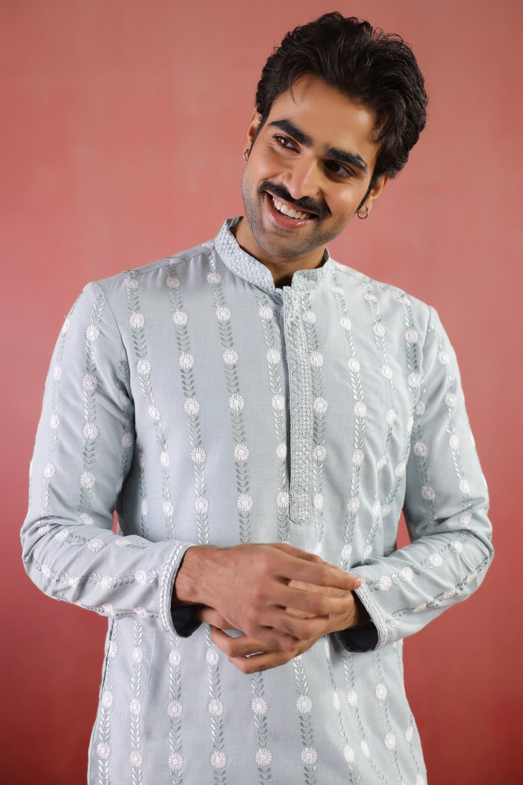 Embroidered S.blue  Kurta Set - KM46754-2