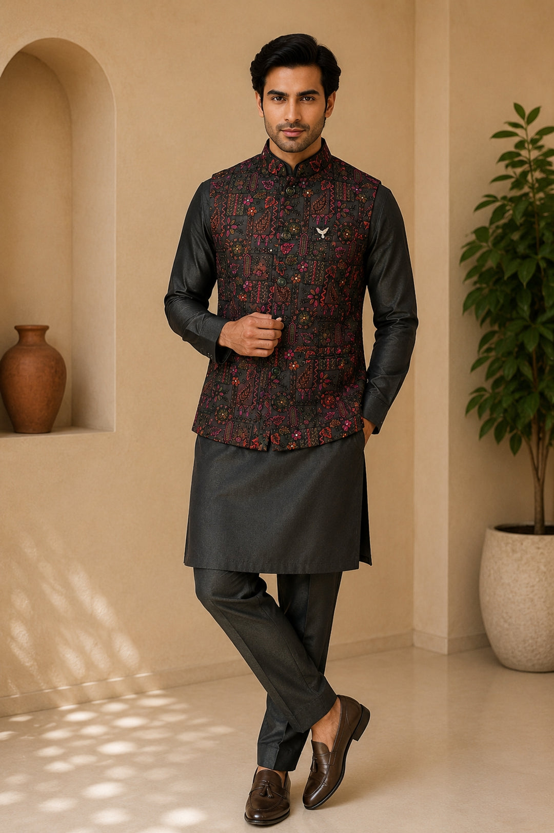 Floral Green Jacket Kurta Set - JT47795-2