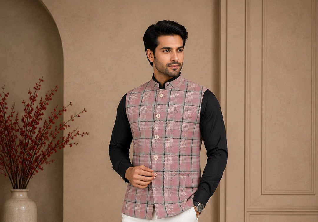 Striped Pink Nehru Jacket - B47665-1289