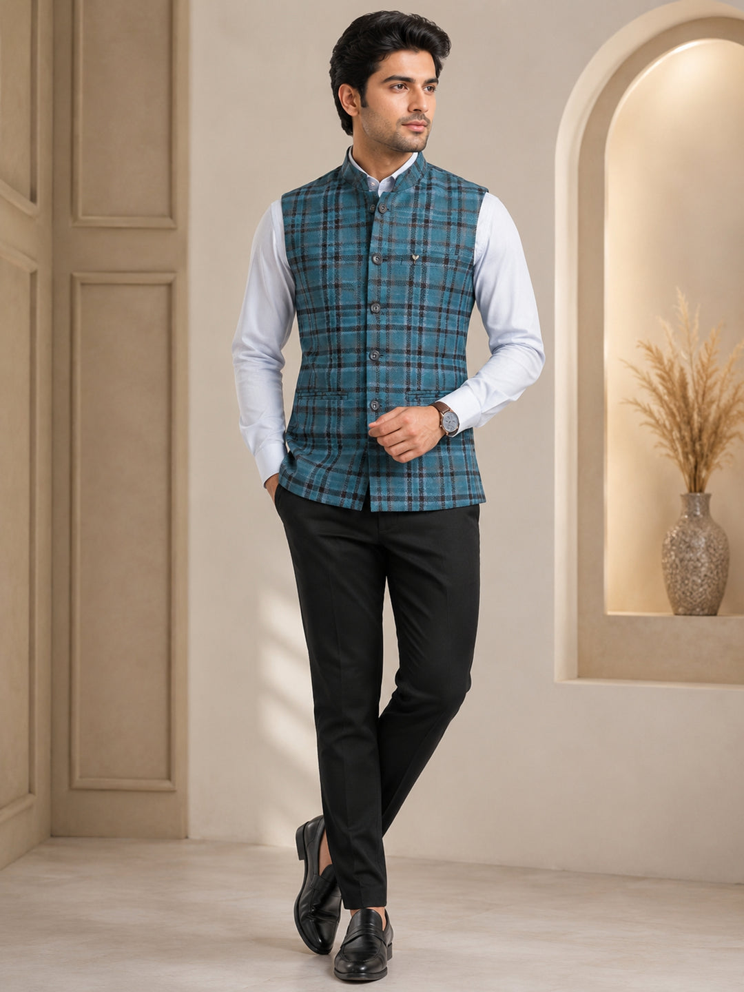 Striped Blue Nehru Jacket - B47665-1288