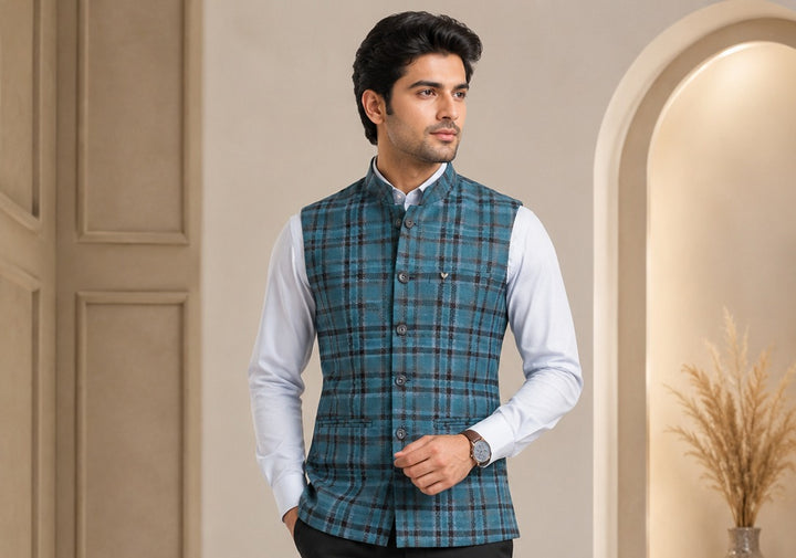 Striped Blue Nehru Jacket - B47665-1288