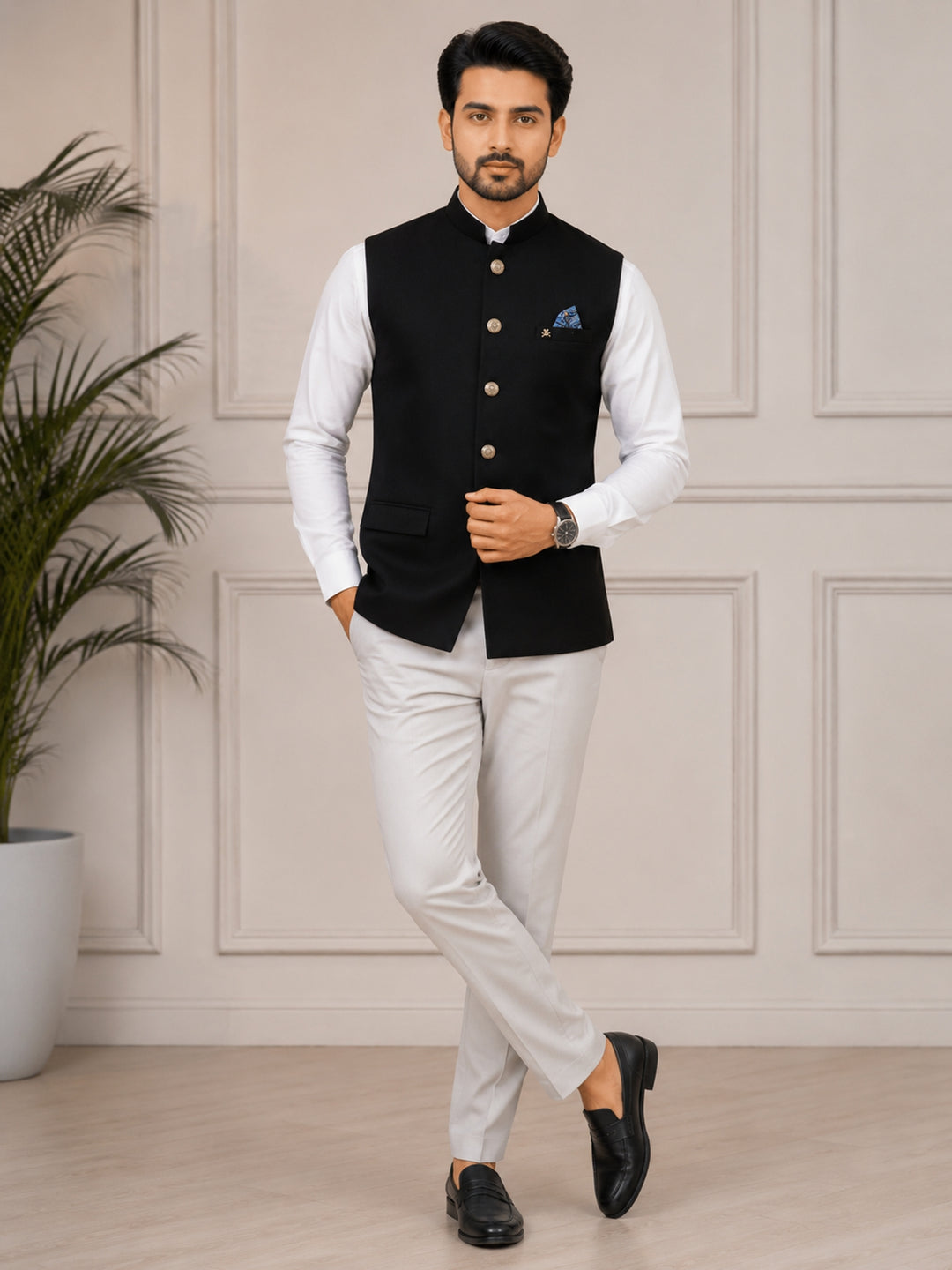 Solid Black Nehru Jacket - B47884-108