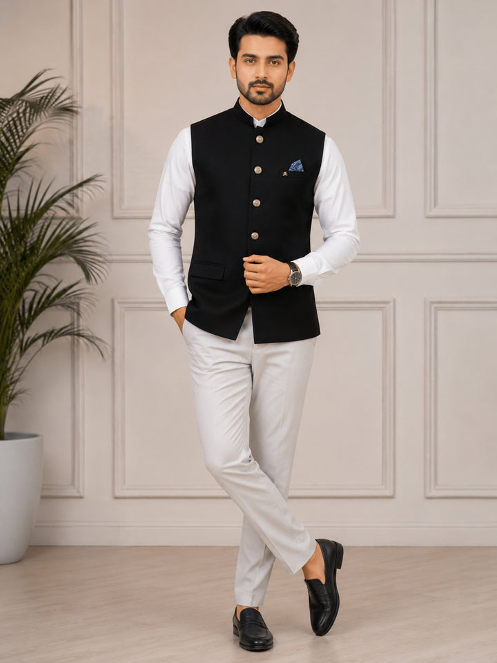 Solid Black Nehru Jacket - B47884-108