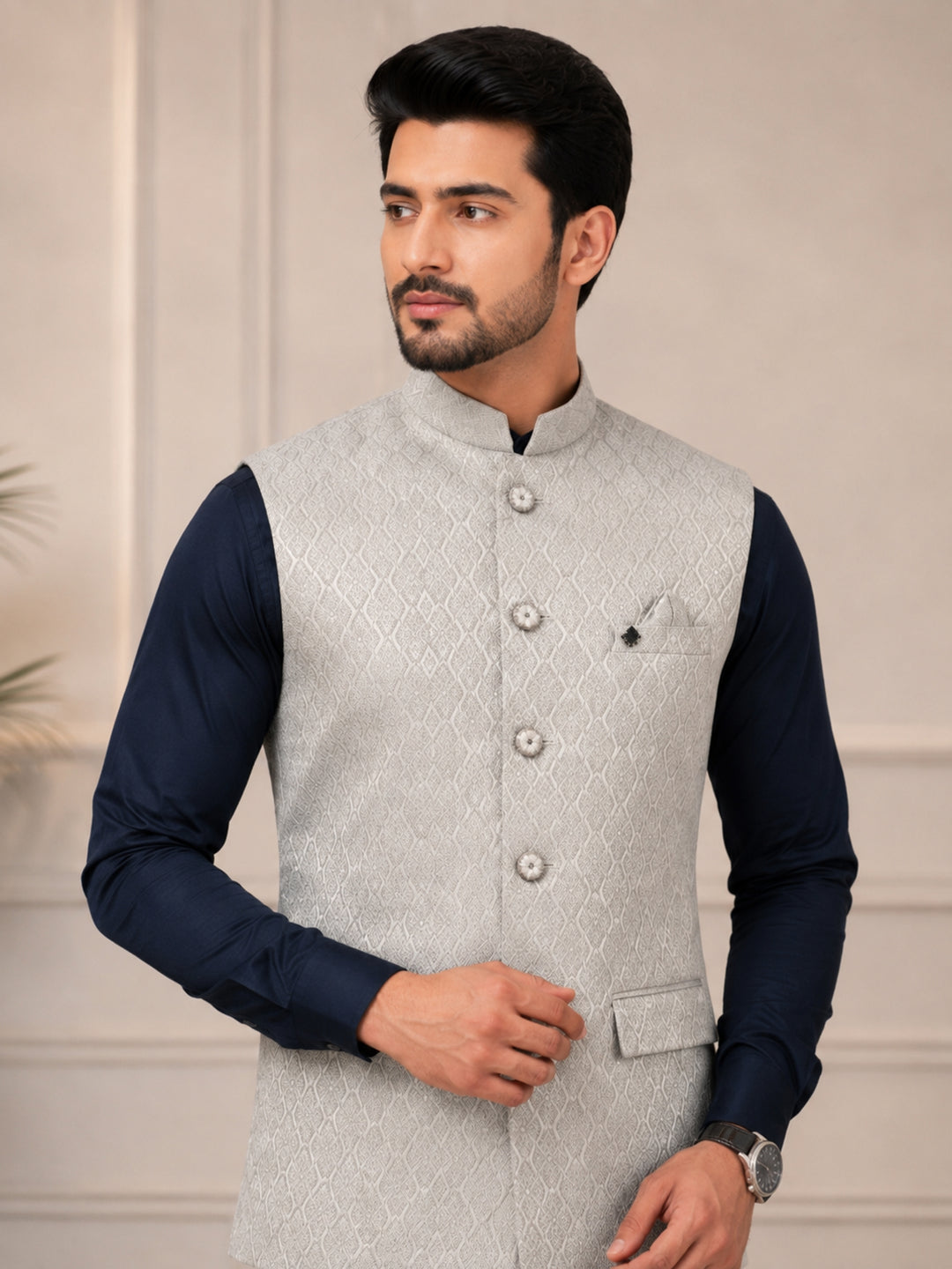 Geometric Grey Nehru Jacket - B47881-71