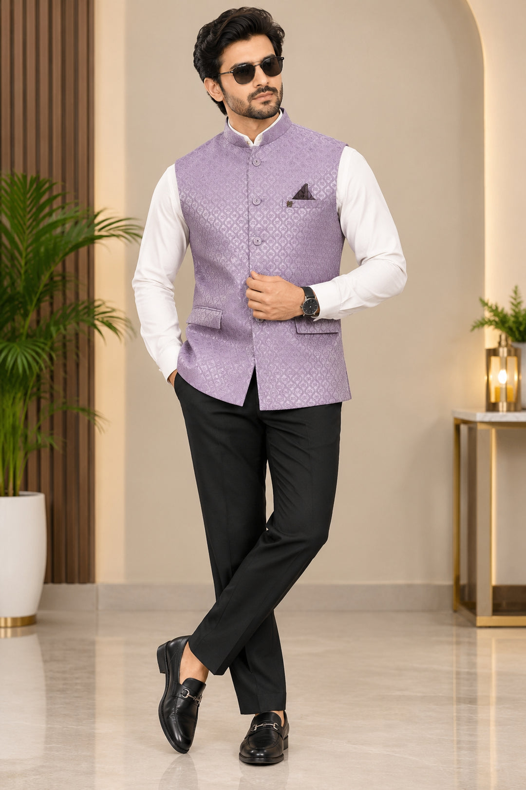 Geometric Purple Nehru Jacket - B47880-128