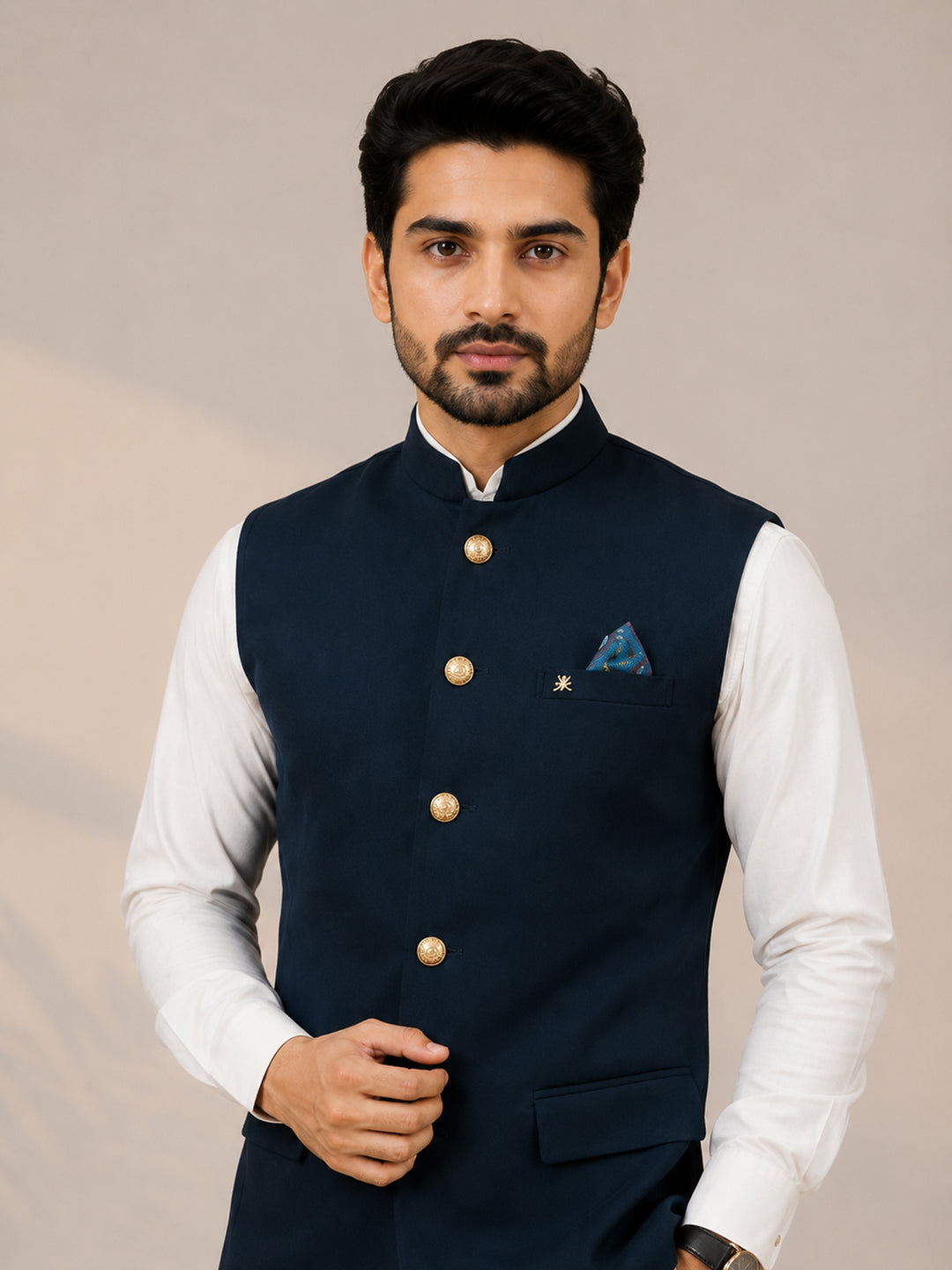 Solid Blue Nehru Jacket - B47884-106