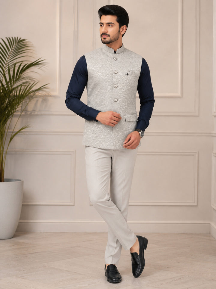 Geometric Grey Nehru Jacket - B47881-71