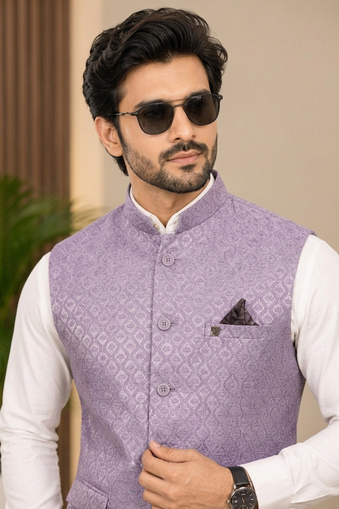 Geometric Purple Nehru Jacket - B47880-128