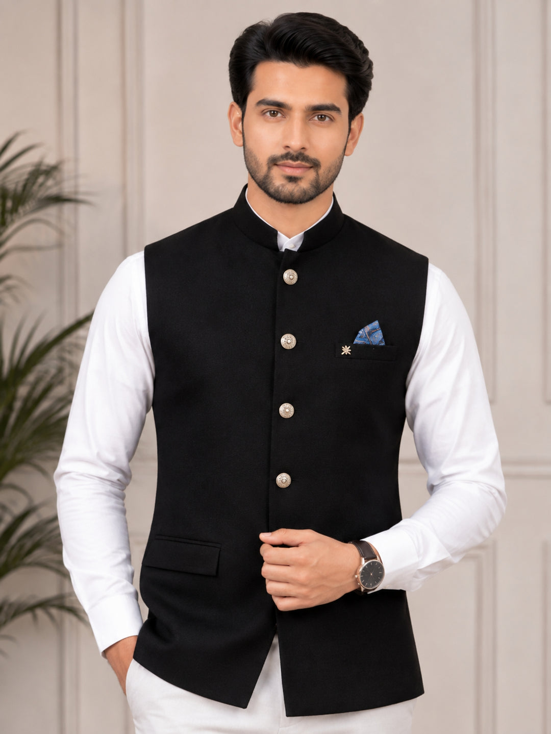 Solid Black Nehru Jacket - B47884-108