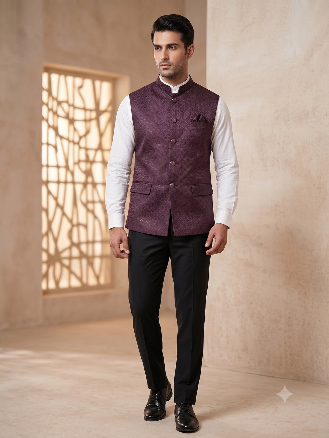 Geometric Wine Nehru Jacket - B47880-105