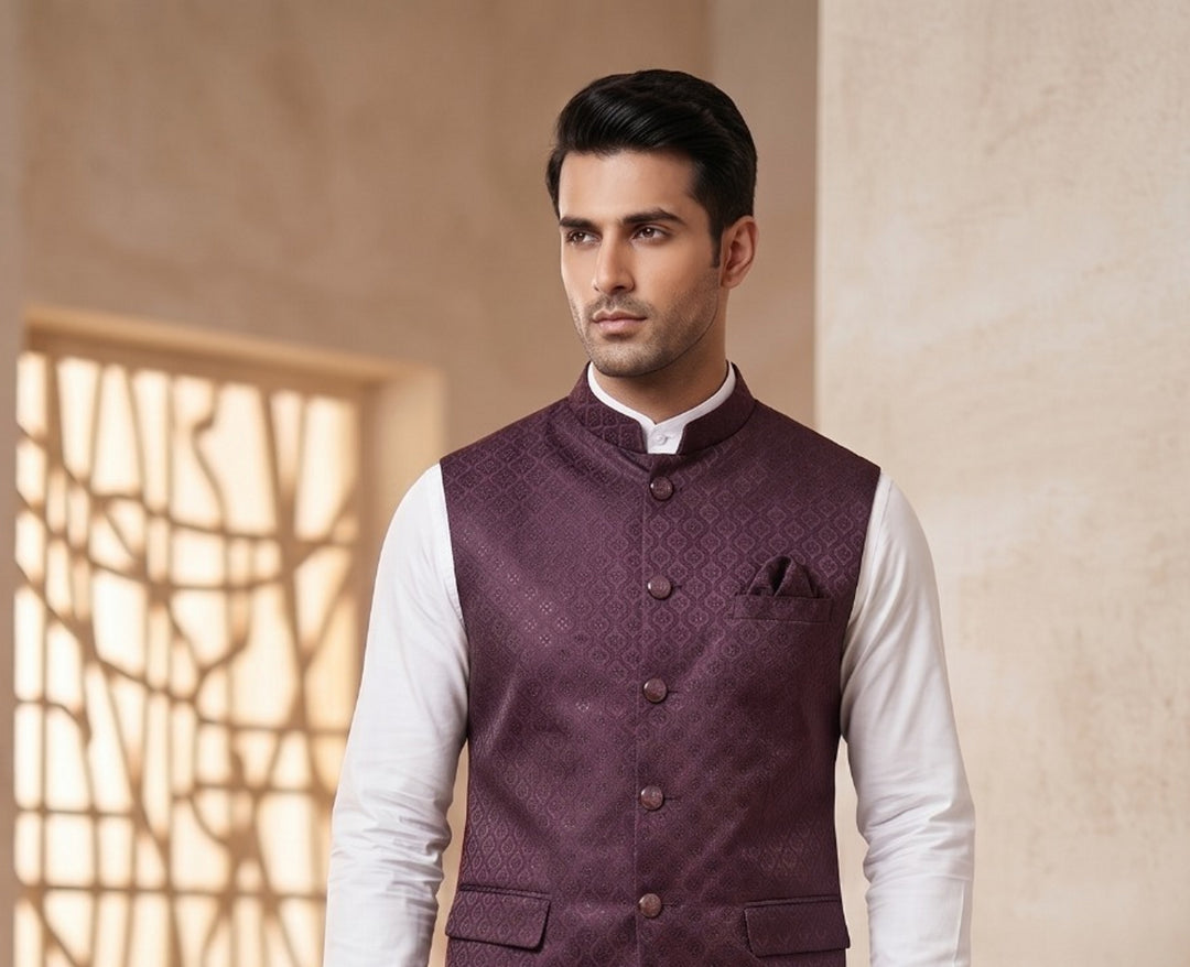 Geometric Wine Nehru Jacket - B47880-105