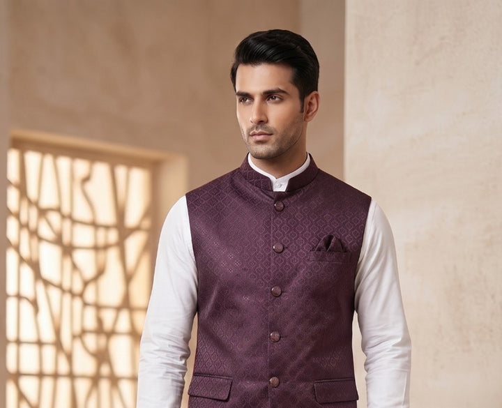 Geometric Wine Nehru Jacket - B47880-105