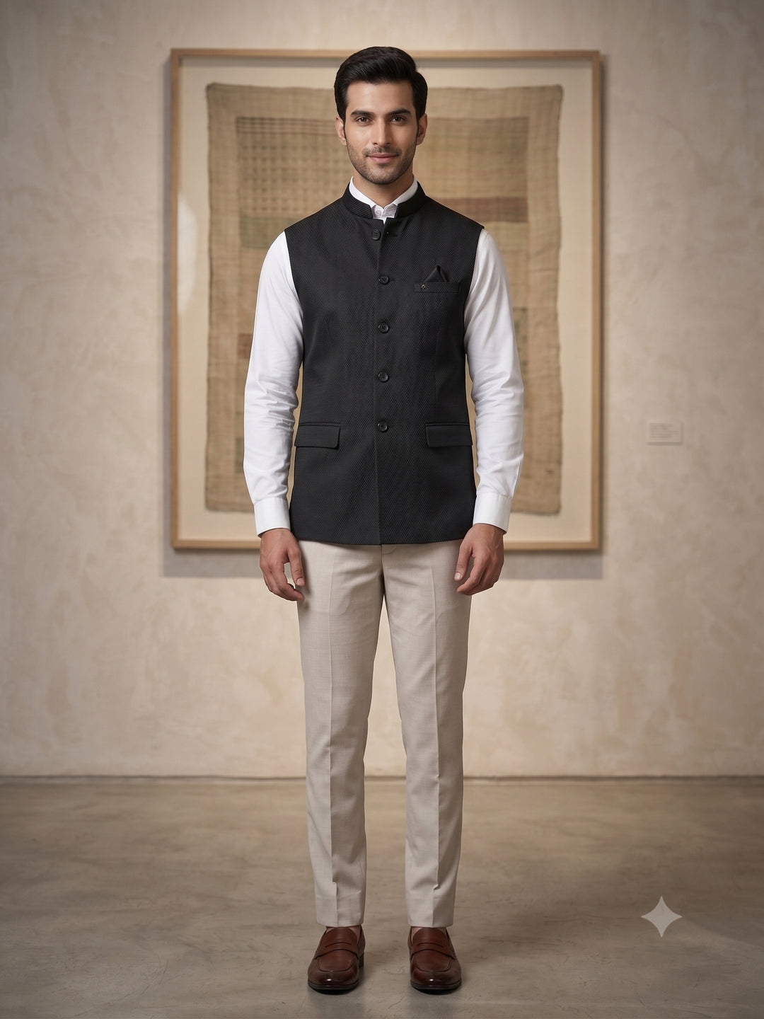 Self Design Black Nehru Jacket - B47885-104