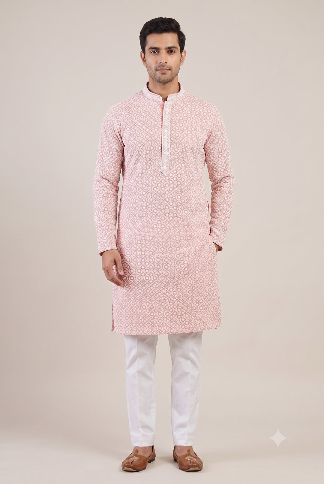 Chikan Peach Kurta Set - KM48165-1002E