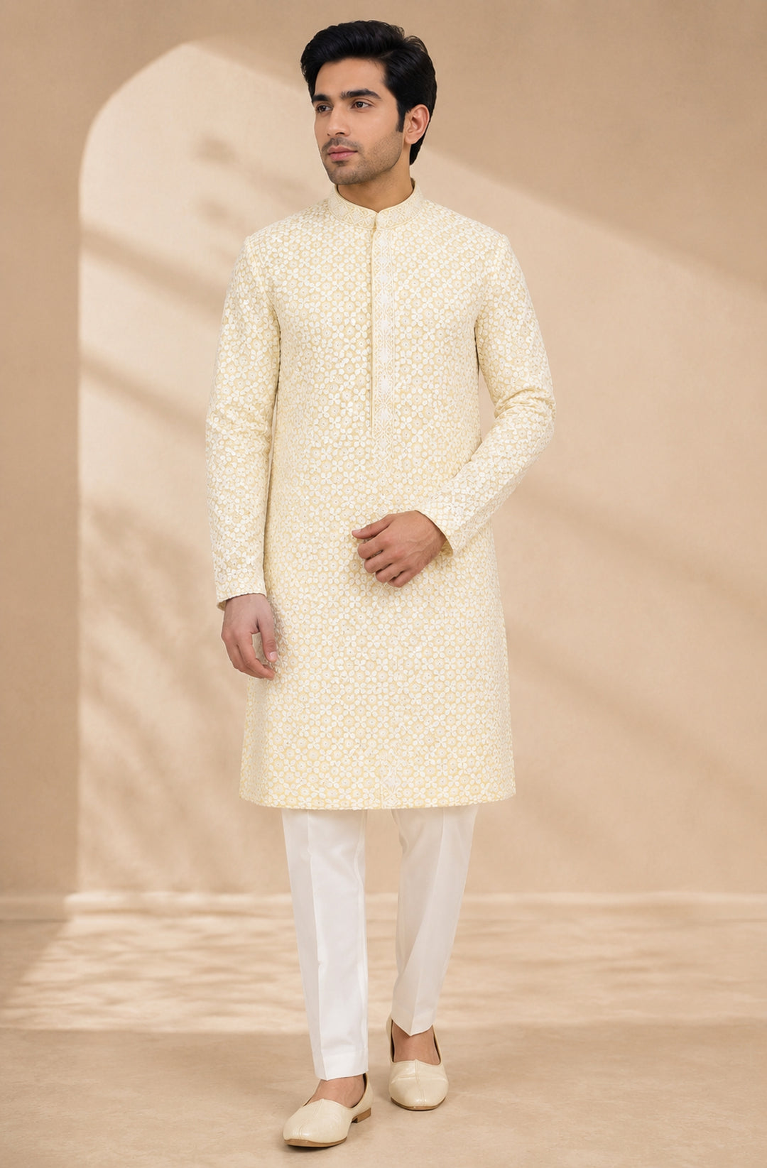 Chikan Yellow Kurta Set - KM48165-1002D